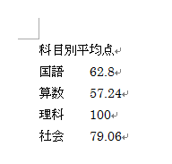 小数点揃え設定前