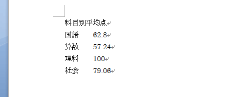 文書中の小数点揃えが解除されたことを確認してください