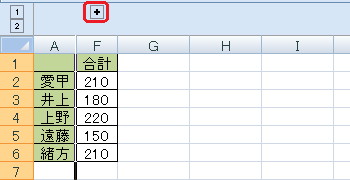 折りたたんだ行や列を表示するには、「+」をクリックします