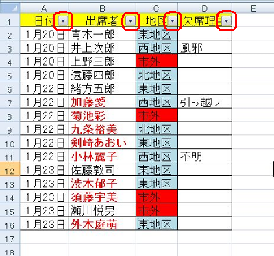 見出し行に「フィルタ」が設定できたことを確認してください