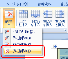 「表の削除」をクリックします