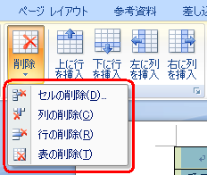 同様の操作で行や列なども削除できます