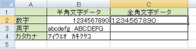 半角文字から全角文字に変換されたことを確認してください