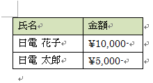 文書内に任意の表を作成します
