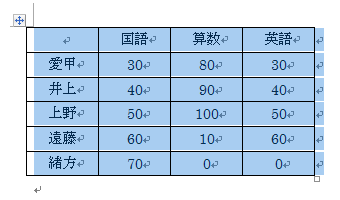表全体が反転表示して選択されたことを確認します
