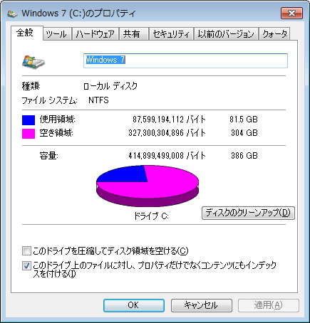 「（ハードディスク名）のプロパティ」が表示されます