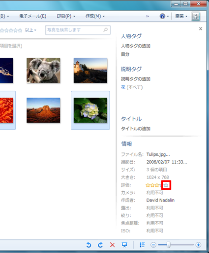 画面右側の「情報」欄の「評価」から、任意の「☆」をクリックします