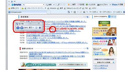 マウスポインターの位置を中心に全画面が拡大され、200%表示となります