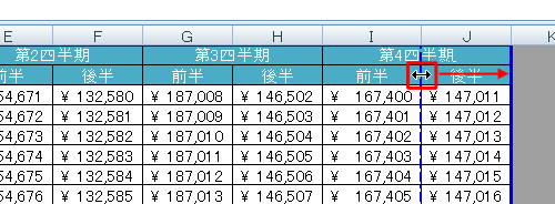 改ページの位置を変更するには、表示したいセルまで破線をドラッグします