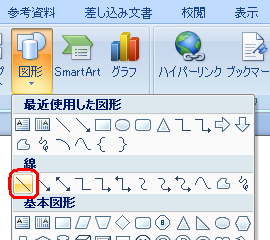「線」欄の「直線」をクリックします