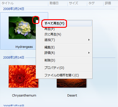 画像を右クリックし、｢すべて再生｣をクリックすることでも同様の操作が可能です