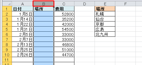 列全体を選択したい場合は、列のアルファベットをクリックします