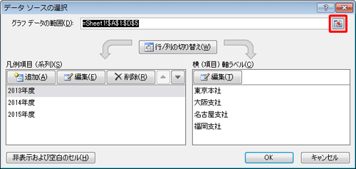 「グラフデータの範囲」ボックス右端のアイコンをクリックします