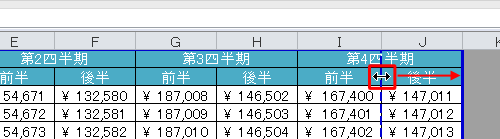改ページの位置を変更するには、表示したいセルまで破線をドラッグします