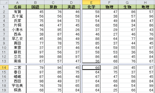 シートを4分割表示（例）