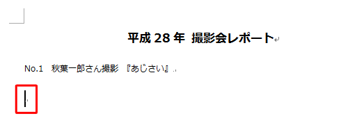 写真を挿入したい場所にカーソルを移動します