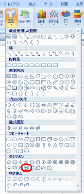 表示された一覧から任意の図形をクリックします