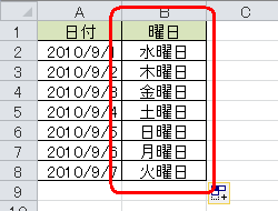 セル「B8」までドラッグ
