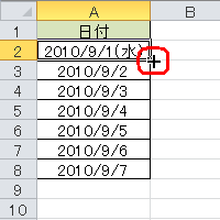 マウスポインターの形が + に変わる