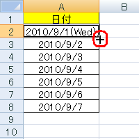 マウスポインターの形が + に変わる