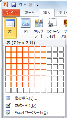 表（7行×7列）を作成します