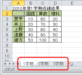 複数のシートが挿入されたファイルを表示します