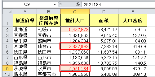書式を貼り付けたい複数のセルを順にクリックします