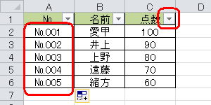データの抽出を解除すると、「№」項目で連続データを作成できます
