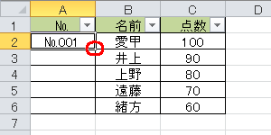 フィルハンドルの設定が無効だと、クリックしたセルの右下に「■」が表示されず、マウス操作で連続データを作成できません