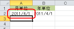 セル「A2」にデータを再入力します