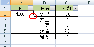 任意のセルをクリックし、セルの右下に「■」が表示されることを確認してください