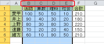 折りたたんで非表示にする行や列をドラッグして、範囲選択します