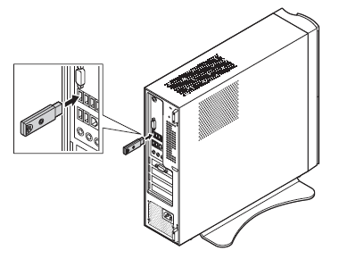 リモコン受信用ユニットをパソコンに取り付けていない場合は、パソコンのUSBコネクタに取り付けます