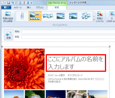 「ここにアルバムの名前を入力します」をクリックして、任意の名前を入力します