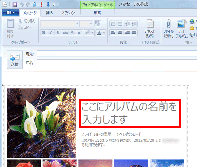 「ここにアルバムの名前を入力します」をクリックして、任意の名前を入力します
