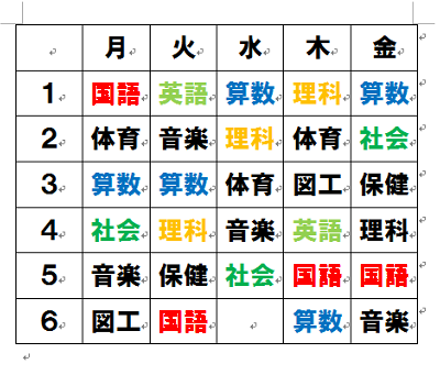 時間割表が作成できたことを確認してください
