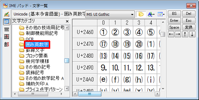 「文字カテゴリ」ボックスから任意のカテゴリをクリックします