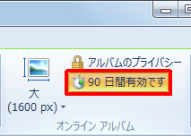リボンから「形式」タブをクリックし、「オンラインアルバム」グループの「90日間有効です」をクリックします