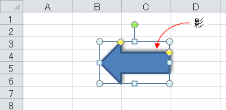 影が設定されている図形をクリックします