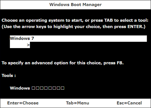 英語のWindows Boot Manager画面（一例）