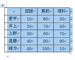 表全体が反転表示して選択されたことを確認します