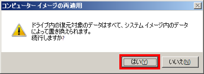 下図のようなメッセージが表示されるので、「はい」をクリックします