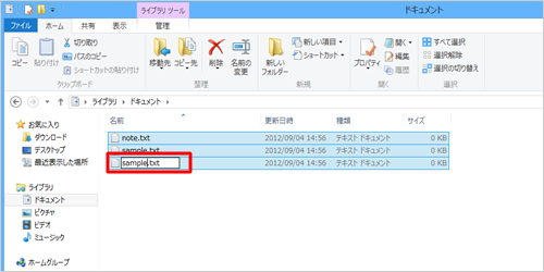 ファイル名が反転したら、変更したい名前を入力して「Enter」キーを押します