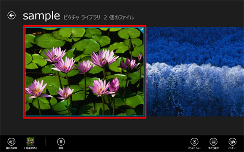 アルバムが表示されたら、タイルに設定したい写真のファイルをクリックします