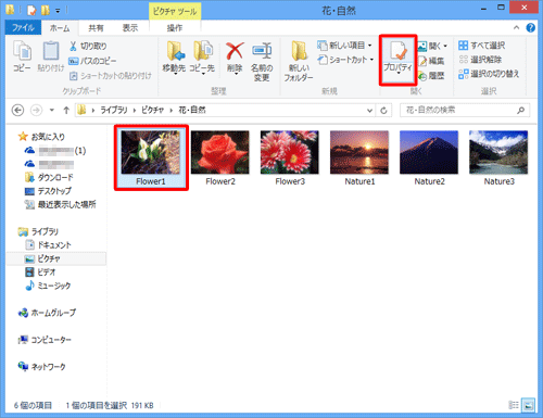 表示された一覧から「Flower1」をクリックし、「プロパティ」をクリックします