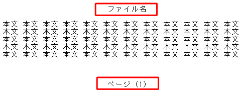 初期設定では、ヘッダーにファイル名、フッターにページ番号が印刷されますが、日付や時刻などの情報を追加して印刷することもできます