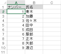 連続するデータに連番を入力できたことを確認してください