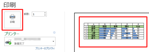 画面右に表示されるプレビュー画面を確認し、問題がなければ「印刷」をクリックします