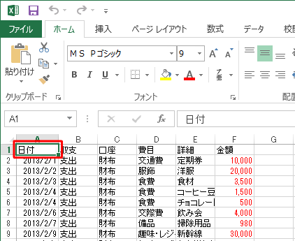 表内のセルをクリックします
