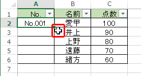 マウスカーソルが変わらない（白い十字のカーソル）場合、フィルハンドルの設定が無効になっています